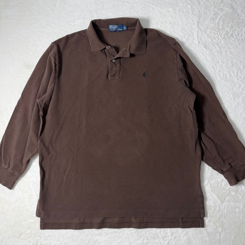 Polo Ralph Lauren Mens Size XL Brown Long Sleeve Polo Shirt Cotton Classic Fit